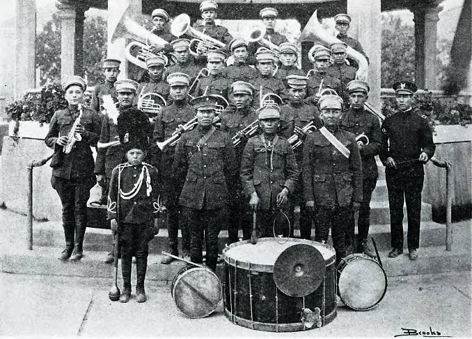 Here we see a black-and-white photo of the 1925-1926 Albuquerque Indian School band. The photographer is unknown, but the picture comes from the Center for Southwest Research.