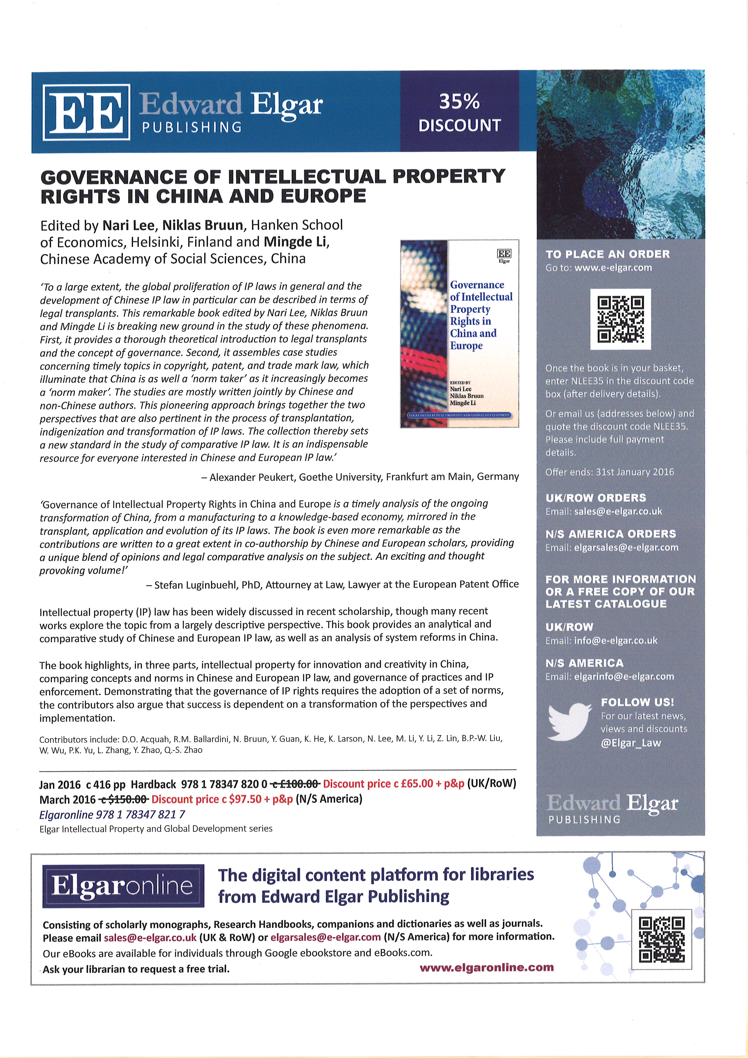 Governance of Intellectual Property Rights in China and Europe (flyer)