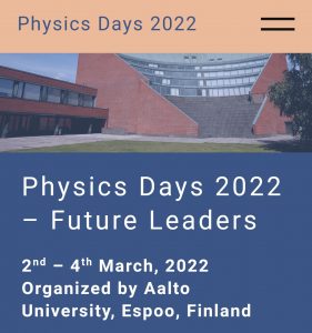 Screenshot of Physics Days 2022 website