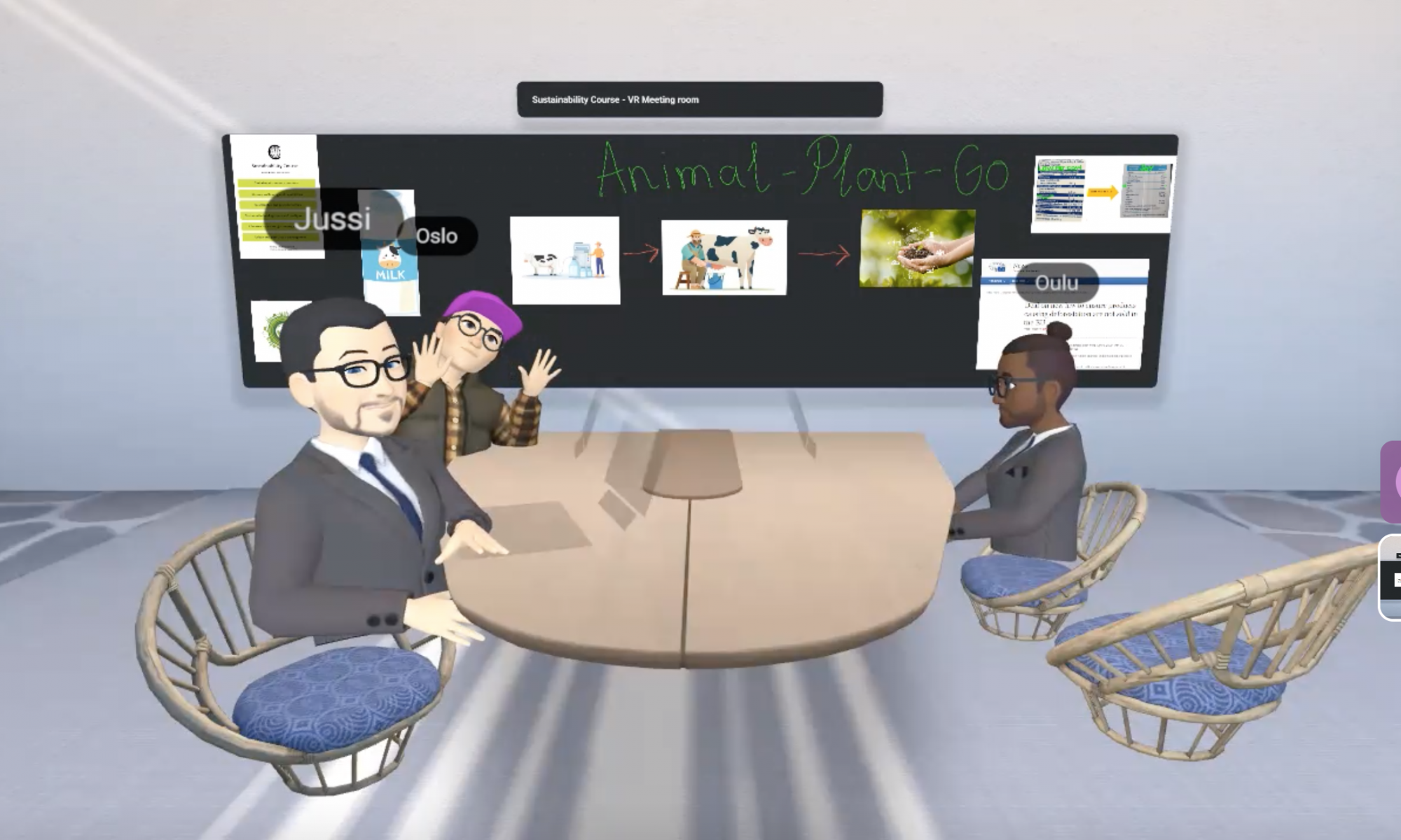 Virtual avatars sitting in a virtual meeting room
