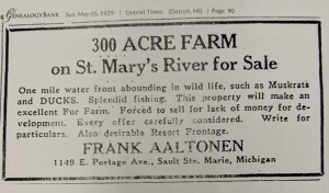 Farm sale advertisement from Detroit Times