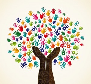 Colorful multi-cultural integration concept tree set. Vector file layered for easy manipulation and custom coloring.