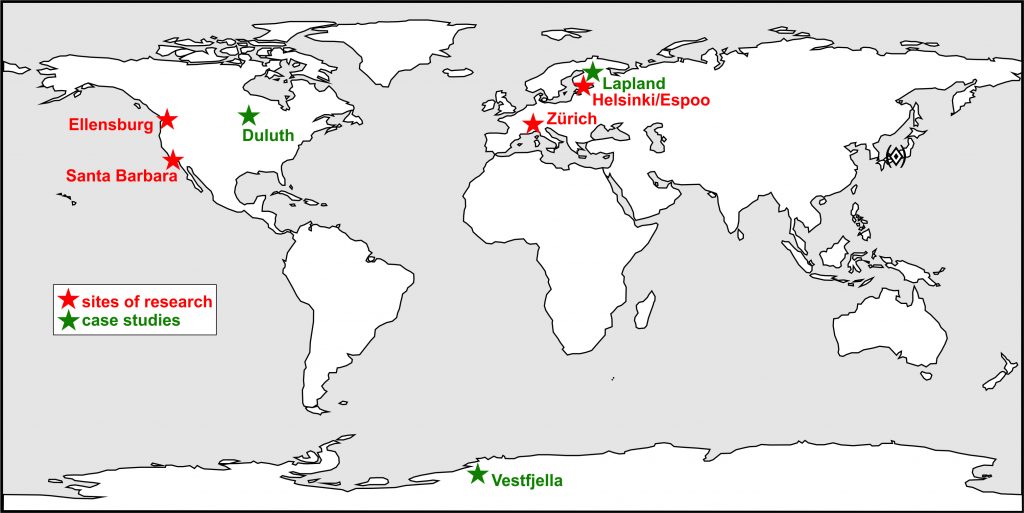 Primary sites of research and locations of the case studies.