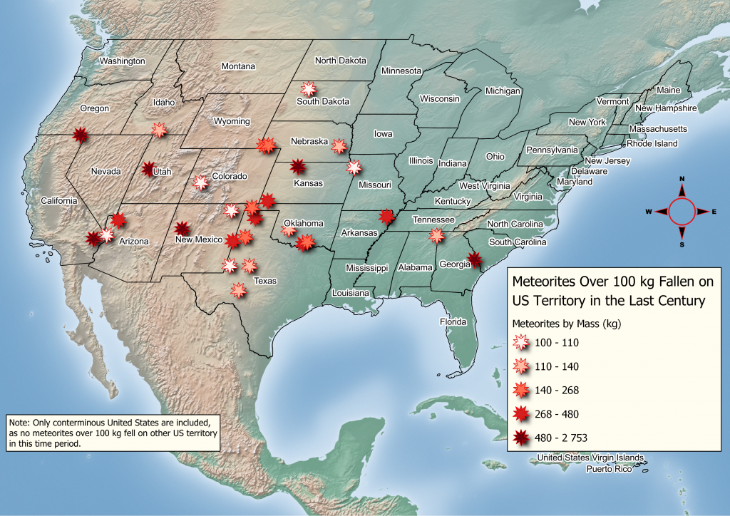USA meteoriitit, paljon meteoriitteja erityisesti Yhdysvaltain keskiosissa
