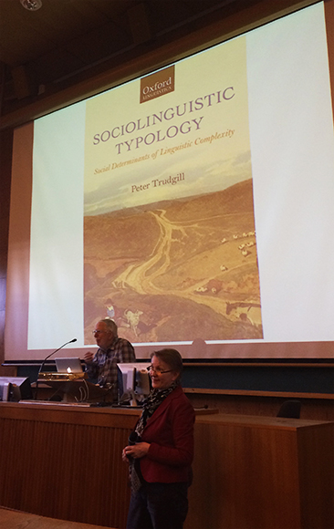 Trudgill giving lecture