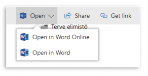 Bild som visar funktionen där man kan välja om man öppnar ett Word-dokument i Online- eller vanliga versionen.
