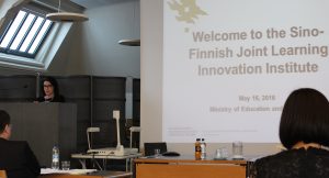 Professor Hannele Niemi, Chair of the Finnish board of directors of the Sino-Finnish Joint Learning Institute welcoming the guests to the afternoon session and opening the conversation on the Institutes five enters