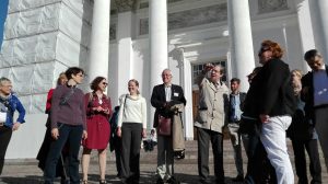 Participants of the consultation in front of the Helsinki Cathedral.