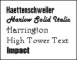 Examples of different fonts.