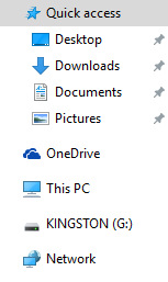 A shortcut menu of the resource management where the removable device appears as a new drive "KINGSTON (G:)".