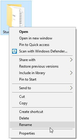in the right-click context menu at the bottom, rename command
