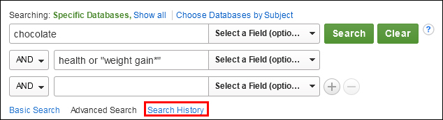 Search history in the database