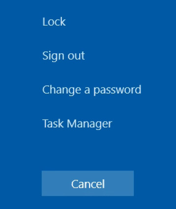 a menu with the options Lock, Sign out, Change a password and Task Manager. You can open a larger image by clicking the link.
