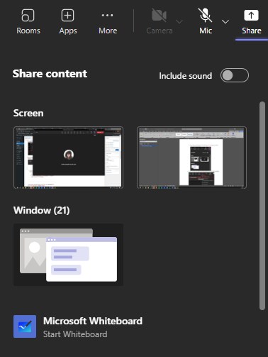 Choose Share to share screen or application
